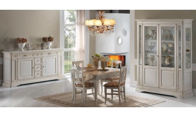 Комплект мебели в гостиную Vaccari Giovanni Bella Italia (витрина 2-х дверная, комод, стол обеденный, 4 стула)