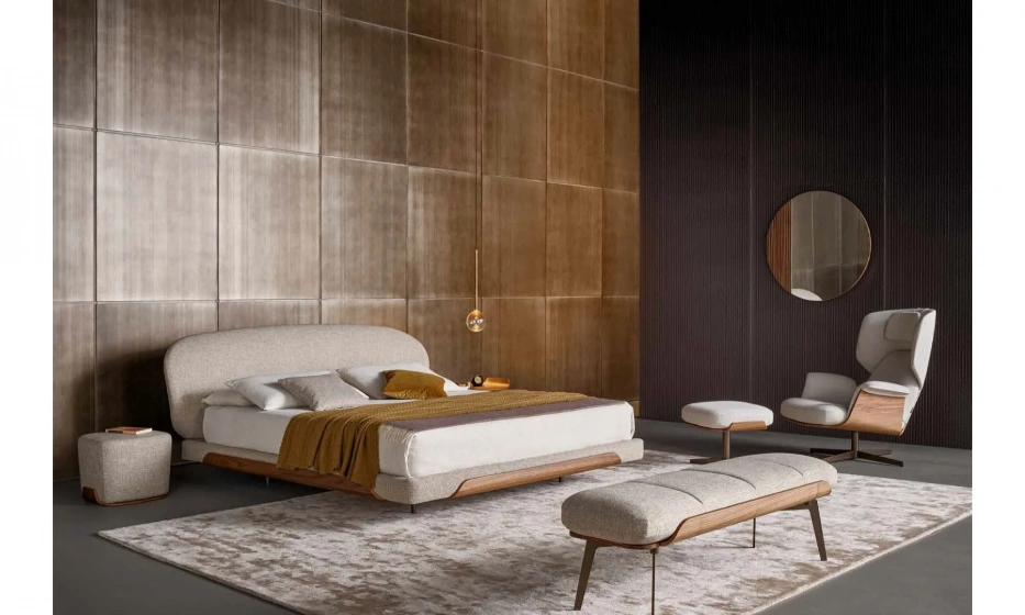 Комплект спальни Bonaldo Olos  (кровать, тумба прикроватная, пуф, банкетка) - фото 1